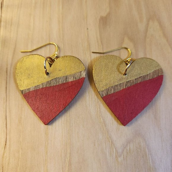 Earrings red gold heart wood - Picture 4 of 7